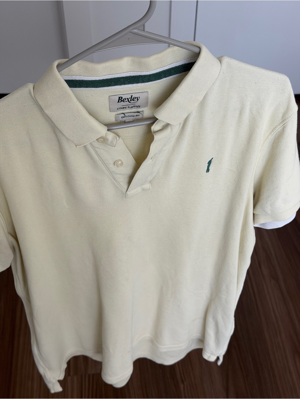 Men's Polo Shirt in Pale Yellow with Green Logo